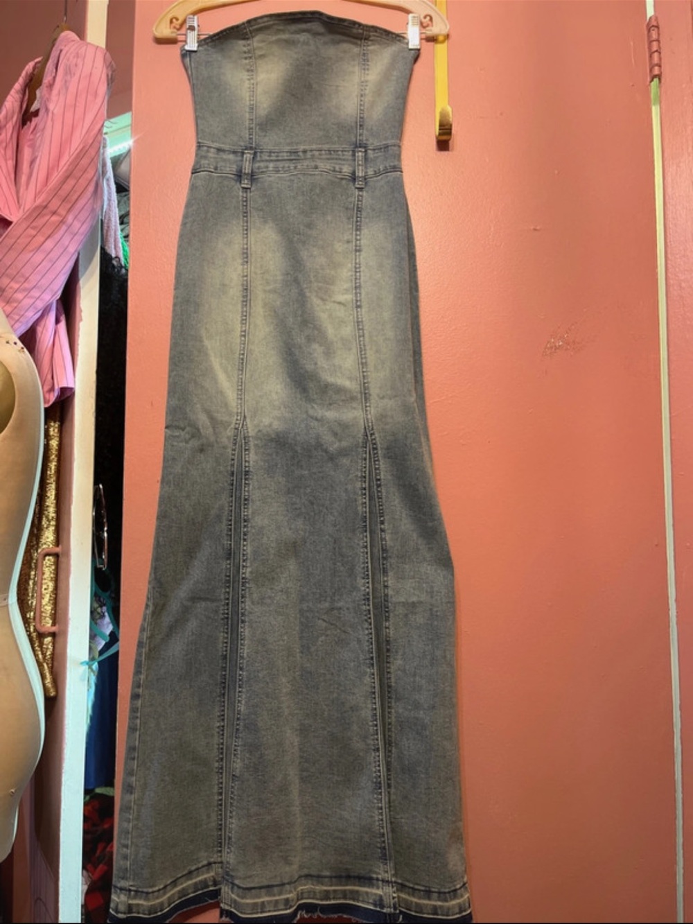 Edikted Strapless Long Denim Maxi Skirt Xs Y2K